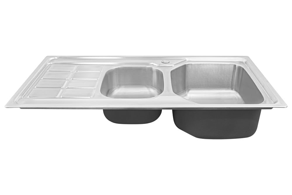 100x50cm évier inox 304 18/8 0,8mm, évier en acier inoxydable 2 Bacs,Évier de cuisine 2 Bacs,Brossé Rectangle (Égouttoir à gauche)