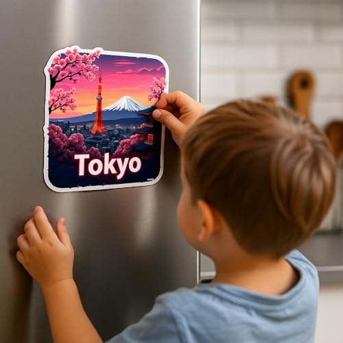Image of Naxon Tokyo Theme Souvenir Wooden Fridge Magnet - 3x3 Inch Stylish Refrigerator Magnet for Kitchen & Home Decor | Travel Souvenir Gift from Japan | Fridge Decoration Magnet | Pack of 1