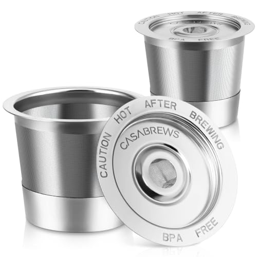 CASABREWS CASKF02 Reusable K Cup Filters, 2 Pack Stainless Steel Refillable Coffee Pods for Keurig...