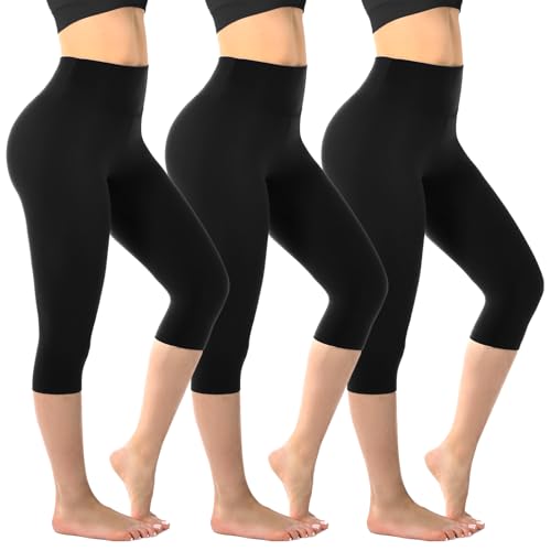 Walifrey Leggings for Women, High Waisted Buttery Soft Womens Leggings for Gym Yoga Workout (Capri 3 Packs Black SM)