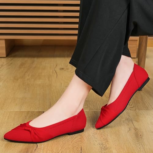 Image of HIULYCENCE Pointed Toe Flats for Women Ballet Flats | Comfortable Dressy Knit Lightweight Casual for Work Office Womens Flats