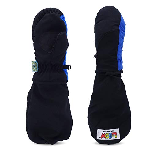 Image of L-Bow Kids Mittens + Super Soft Easy Entry Style for Kids Mittens + Waterproof Stay On Design (Blue, Small (1-4 Yrs))
