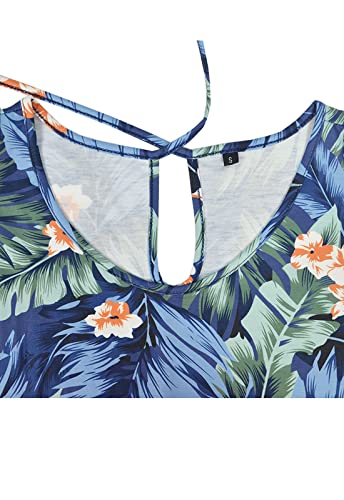 Womens Summer Blue Floral Printed Cold Shoulder Tops 2023 Sexy Casual Scoop Neck Short Sleeve Tie Back Dolman T Shirts Blouse #TOP2