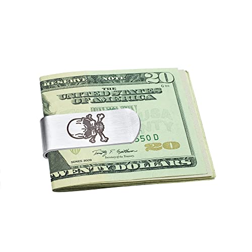 Personalized Two Tone Black Grey Wide Strong Skull, Ninja Star, Dragon Men Money Clip Card Holder Gift Father Laser Etched Black IP Silver Tone Stainless Steel Customizable3