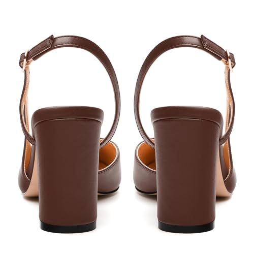 Slingback Heels for Women，Round Toe Chunky Heeled Pumps Ankle Strap Fashion Splicing Dress Shoes4
