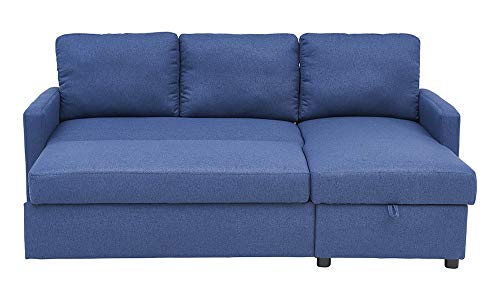 Kingway Sectional Sofa Bed with Storage Convertible Chaise Sofabed, W83D53H36, Blue
