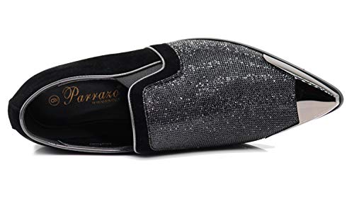 Image of Enzo Romeo Crisiano Men Rhinestone Chrome Toe Suede Pointy Dress Loafer Slip On Shoes