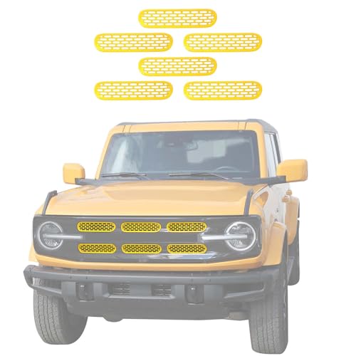 Image of Jimen Compatible with Ford Bronco 2021-2023, 6PCS Front Grille Inserts Mesh Grill Cover Exterior Trim Accessories (Yellow)