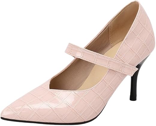 JKaur® Pattern Sandal Heels for Women PU Upper Soft Rubber Sole Mid-Heel Footwear | Pink - 36