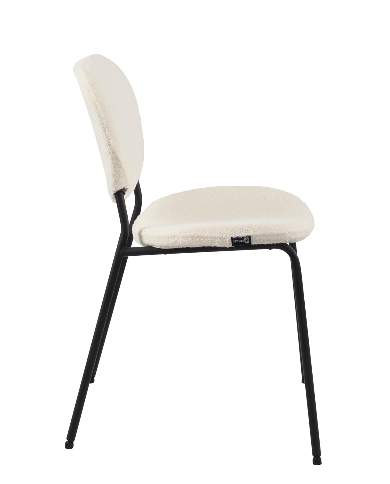 KAYELLES Lot de 4 chaises contemporaine Salon Salle à Manger, Tissu Bouclette Teddy Blanc rembourré, Pieds métal Noir MADA