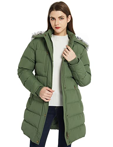 Ampake Women's Warm Quilted Winter Puffer Coat Parka with Hood (Green,2XL) — view 3