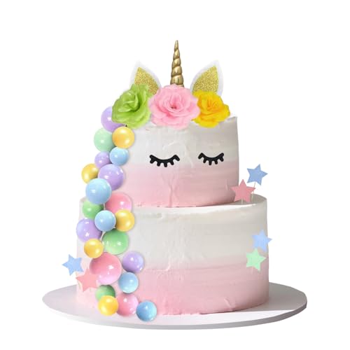 Decoración para Tarta de Unicornio, 60 PCS Unicornio Decoración de Tartas Cumpleaños, Unicornio Decoración de Pastel, para NiñOs Y NiñAs Fiestas Cumpleaños Boda Baby Shower