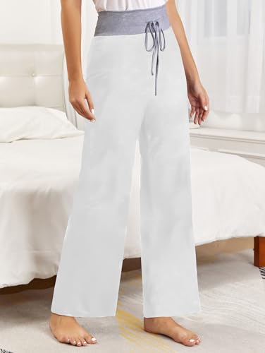 Image of iChunhua Women's Comfy Stretch Floral Print Drawstring Palazzo Wide Leg Lounge Pant