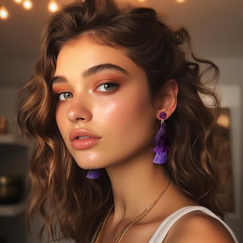 FIBO STEEL Colorful Tassel Earrings for Women Layered Bohemian Earrings, Big Statement Tiered Fringe Drop Dangle Earrings Christmas Valentine Earrings Party Jewelry3