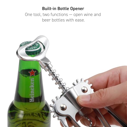 Barcool Premium Wine Bottle Opener – Wing Corkscrew with Pourer & Stopper – Stainless Steel Multifunctional Opener for Corks and Caps - 3 in 1 Wine Gift Set for Home, Bar & Special Occasions - Image 6