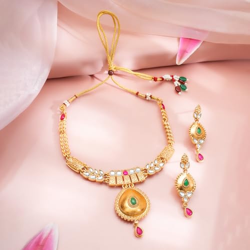 Image of Rubans Necklace Set Gold Plated Traditional Jewellery Gift for Women & Girls