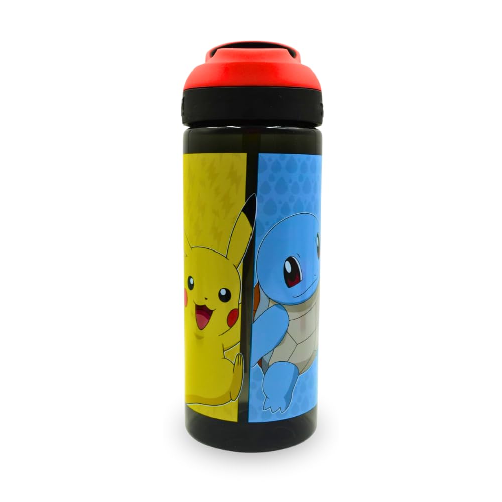 Xpressions HOX Pokémon Drinks Bottle Reusable BPA-free Plastic Water Bottle with Carry Loop Removable straw & spills Proof for fan & Collector Pokémon licensed Merchandise 600ML