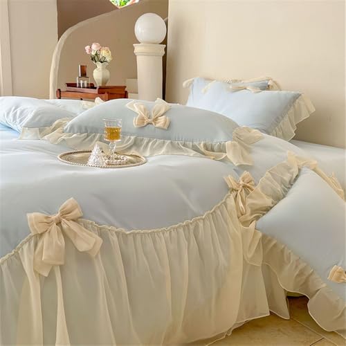 Ensemble de draps parure de lit microfibre bleue housse couette dentelle 220x240