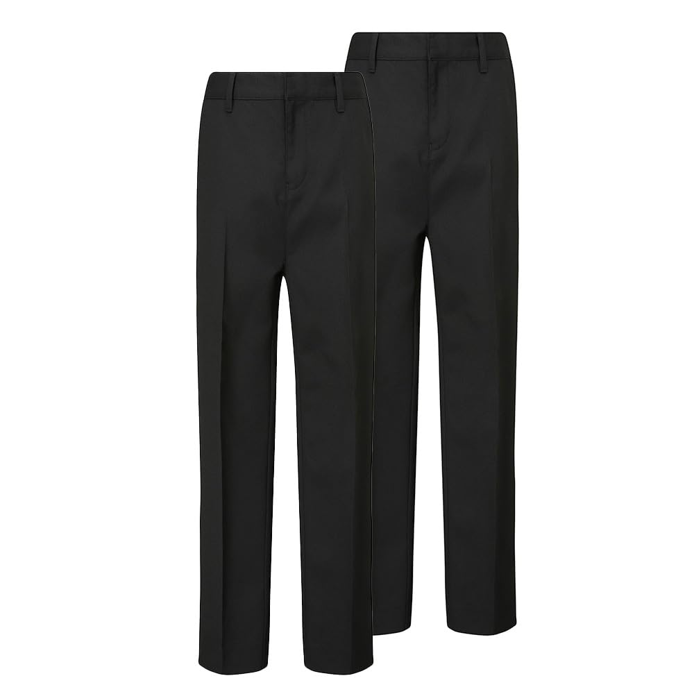 Trutex Basics - Paquete de 2 pantalones escolares negros para niños (3-12 años), pantalones escolares de pierna delgada, pantalones escolares para niños jóvenes, pantalones inteligentes y duraderos