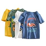 Jungen T-Shirt Sommer Kurzarm für Kinder Cartoon Dinosaurier Baumwolle Tops Sommeroutfits (4er Pack) 130 Autos