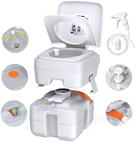 KAIZONPOT Portable Toilet for Camping, 5.3 Gallon Camping Porta Potty, Travel RV Potty with Large Discharge Opening, Level indicator, T-type Water Outlets for Hiking, Boating, Trips, Fishing