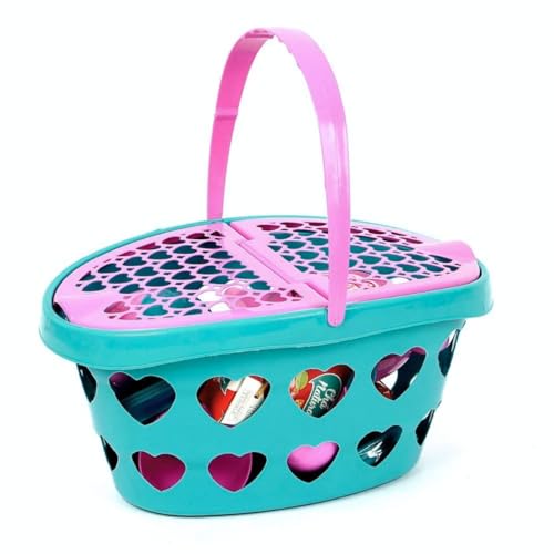 KIT Chazinho Cestinha Compras Piquenique C/Xicaras Pratinho Bule Comidinha Brinquedo Infantil Menina