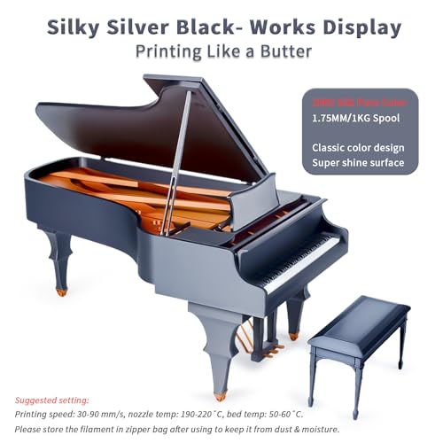 ZIRO PLA Silk Filament 1.75mm, 3D Printer Filament PLA Silky Series 1.75mm 1KG(2.2lbs), Dimensional Accuracy +/- 0.03mm, Silver Black