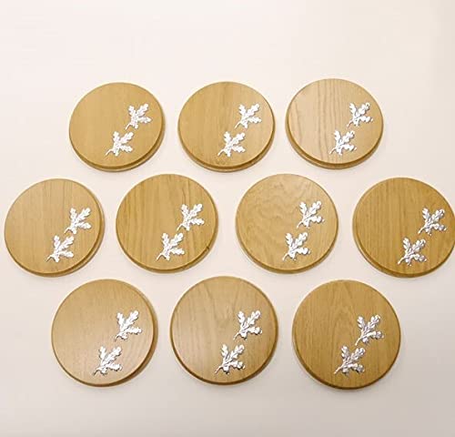 GTK 10 placas cuña redondas de roble claro AF 17 cm, tabla cuña, tabla de especias, placa de trofeo, con 20 hojas de aluminio de roble