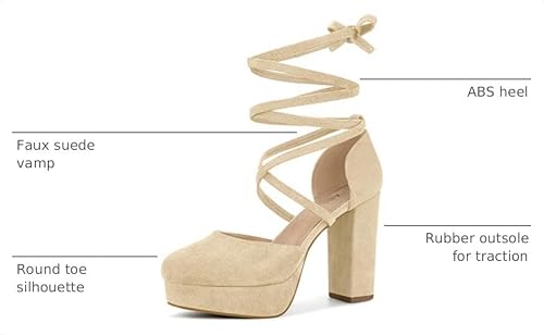 Allegra K Allegra K Women's Lace Up Platform Strappy Chunky Heels Beige Pumps 8 M US
