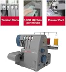 SINGER X5004-HD Metal Frame Serger & Overlock Machine | 2-3-4 Stitch Capability, 8 Built-In Stitches, 1300 Stitches per minute, Adjustable Differential Feed & 2 LED Lights (Grey/Blue)