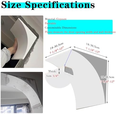 Universal Drywall Rounded Arch Kit - 2 Piece Paintable Faux Door Molding Trim & Corbels for Arched Doorways (7x7x7 inches, 18x18x18 cm) - Gypsum Decoration
