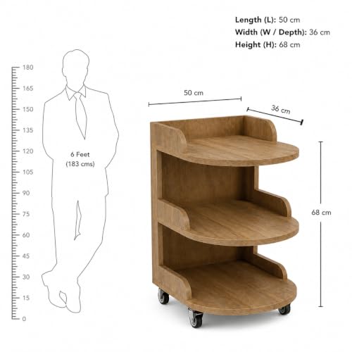 Image of The Attic Solid Wood Rolling Serving Trolley with Storage Shelves, Natural Finish