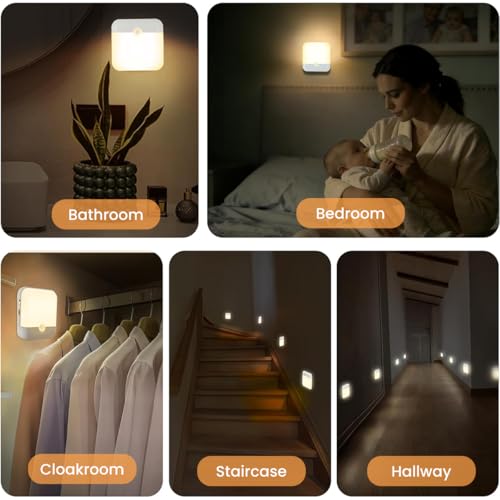 Image of ELEPHANTBOAT 2Pcs Smart Night Lights with Motion Sensor, 0.5W Warm Light Small LED Wall Lamp, Built in Magnet, 600mAh USB C Rechargeable Wall Lamp for Nursery Room, Kids Room, Bed Room, 78x78mm