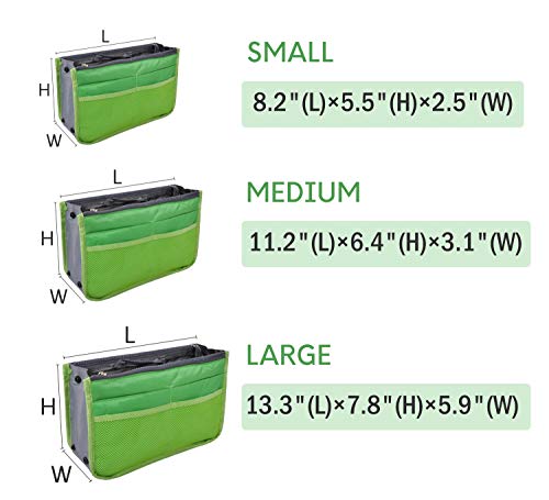 Vercord Purse Organizer Insert For Handbags Bag Organizers Inside Tote Pocketbook Women Nurse Nylon 13 Pockets Green Medium #TOP2