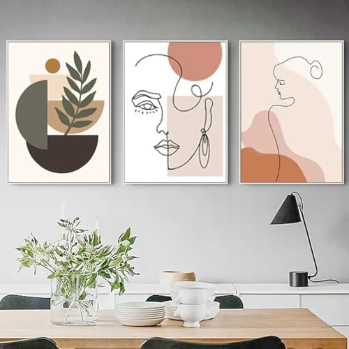 Affiches de lignes de visage de femme pour habiller un grand mur vide triptyque 60x80cm