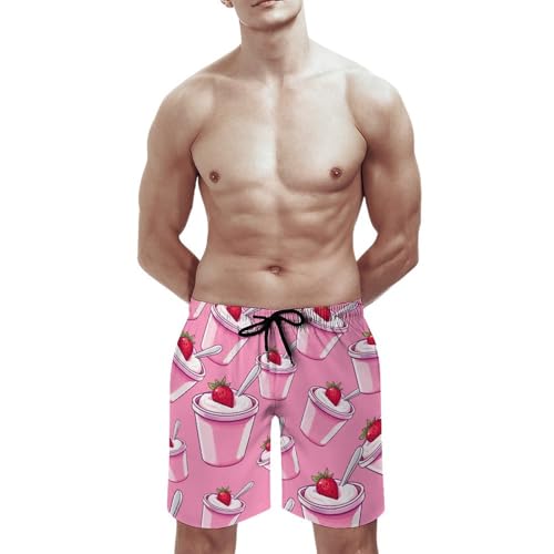 Strawberry Yogurt Men's Swim Trunks Board Shorts Beachshorts Swimsuits with Pockets Mesh Liner3