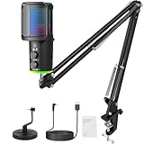 Microfone RGB,NEW USB Mic para PC/Notebook, com Arm, Condensador Mic, Aplicável Live, Podcast, Gravação de Audio, Karaoke, DJ, Gamer Youtuber