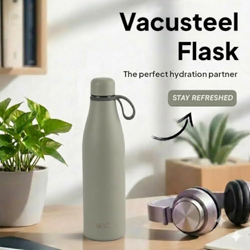 Image of CELLO Duro Oxy Stainless Steel Flask 900 ml Grey | Easy to Pour & Fill, Spill Proof Leakproof Vacuum Insulated Hot and Cold Thermos Water Bottle for School College Office Gym Trekking Biking & Travel