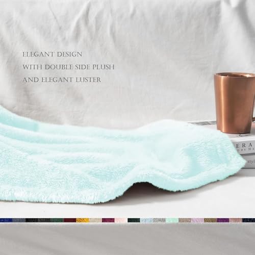 Image of Exclusivo Mezcla Plush Fuzzy Fleece Throw Blanket Extra Large, Super Soft, Fluffy and Warm Blankets for Couch, Bed, All Season (Mint Green, 50x70 inches)