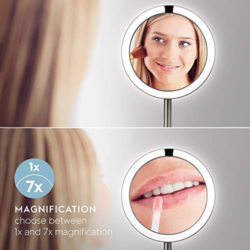 HoMedics Beauty Mirror with Approach Sensor, Magnifying LED Mirror, Heavy Base for Stabilised Use, Bright Illumination, Distortion-Free Mirror Glass, 7x Magnification, Cordless and Rechargeable