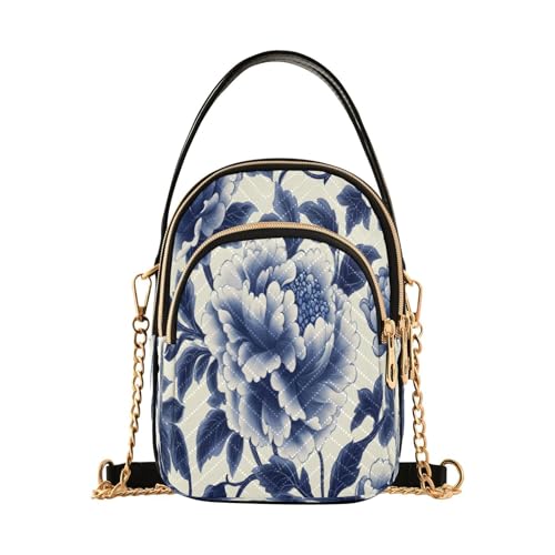 Quilted Crossbody Bags for Women,Traditional Chinese Blue White Porcelain Floral01 Women's Crossbody Handbags Small Travel Purses Phone Bag