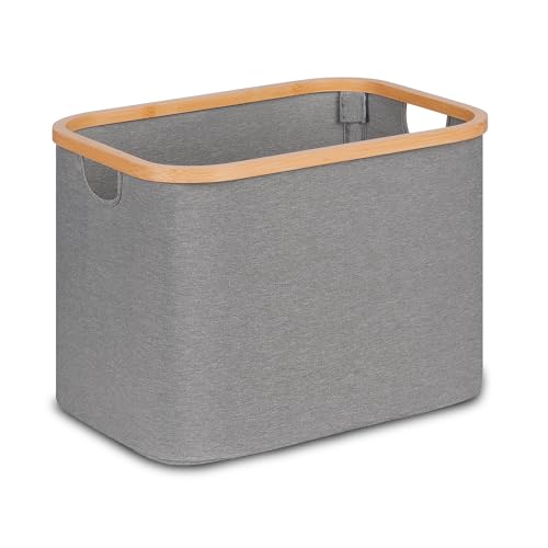 iEGrow Cesto Portabiancheria Pieghevole 50L, Cesto Portabiancheria Pieghevole con Manici in Bambù, Cesto Portaoggetti Grigio per Camera da Letto, Bagno, Lavanderia