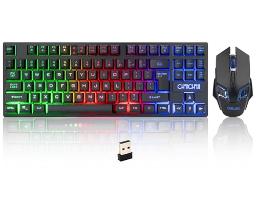 CHONCHOW Wireless Gaming Keyboard and Mouse Combo Rechargeable 87 Key LED Light Up Keyboard Ergonomic Cordless Gaming Mouse combo Backlit Wireless set for Xbox PS4 PS4 PC Laptop (local black set)