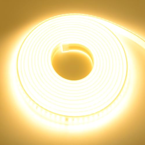 Image of SUYOOULIN LED Strip Lights, 16.5ft /5m AC110V-130V Waterpoof IP68 Super Bright 15000LM 2835 600 LEDs Light Strips, 2 Times Brightness Than Low Voltage LED Strip Lights (Warm White 3500K)