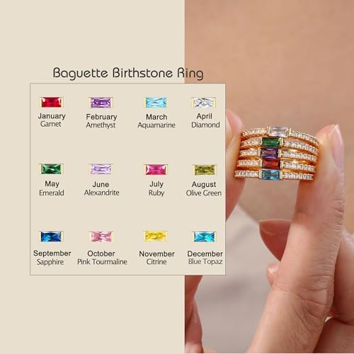 RLMOON Birthstone Gold Rings for Women 14K Gold Plated Stackable Ring - 4