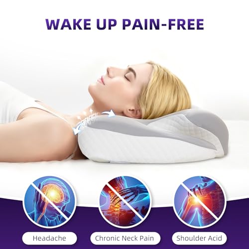 Image of Ergo Cervical Pillow for Neck and Shoulder Pain Relief,Cooling Orthopedic Contour Memory Foam Pillows,Side Sleeper Pillows for Neck Support,King Size Bed Pillows for Back Stomach Sleepers(Ash Grey)