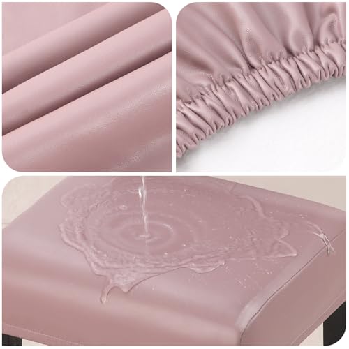 Image of YISUN Stool Covers Rectangle - 2 Pack Stretch Oilproof Waterproof PU Bar Stool Covers Saddle Seat Counter Pub Vanity Chair Cover with Elastic Bands
