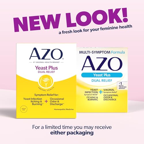 azo yeast plus dual relief homeopathic medicine  yeast infection symptom relief itching amp burning  vaginal symptom relief occasional odor amp discharge  1 most trusted brand  2 pack 60ctx2