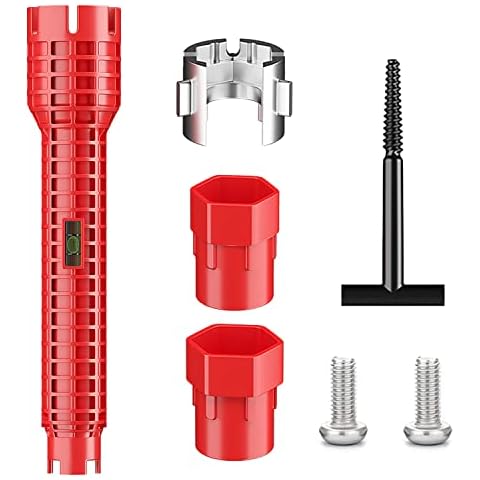 8 in 1 Sink Multi-Water Pipe Wrench, Faucet & Sink Tap Spanner Multi-Function Basin Wrench for Kitchen Bathroom Plumbing Repair Faucet Wrench Sink Installer Tool (Red) Cover
