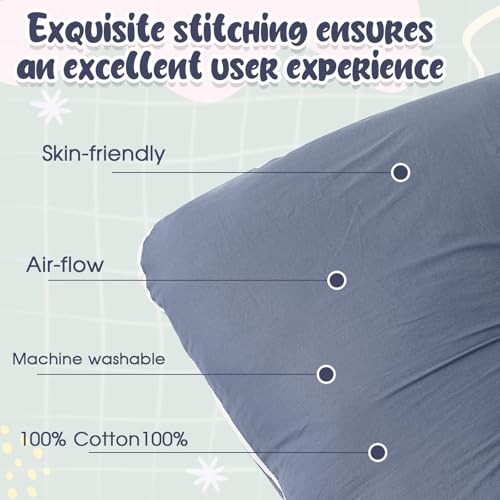 Image of Hahafelt 3 Pcs U-Shaped Pregnancy Pillow Cover, Cotton Maternity, Soft Breathable Fit for 55 inchx31 inch Body Pillow (Bright Color,Cotton)